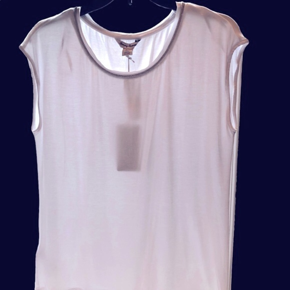 NWT Tommy Bahama White Lightweight Top Silver Metallic Trim Women’s Small NEW